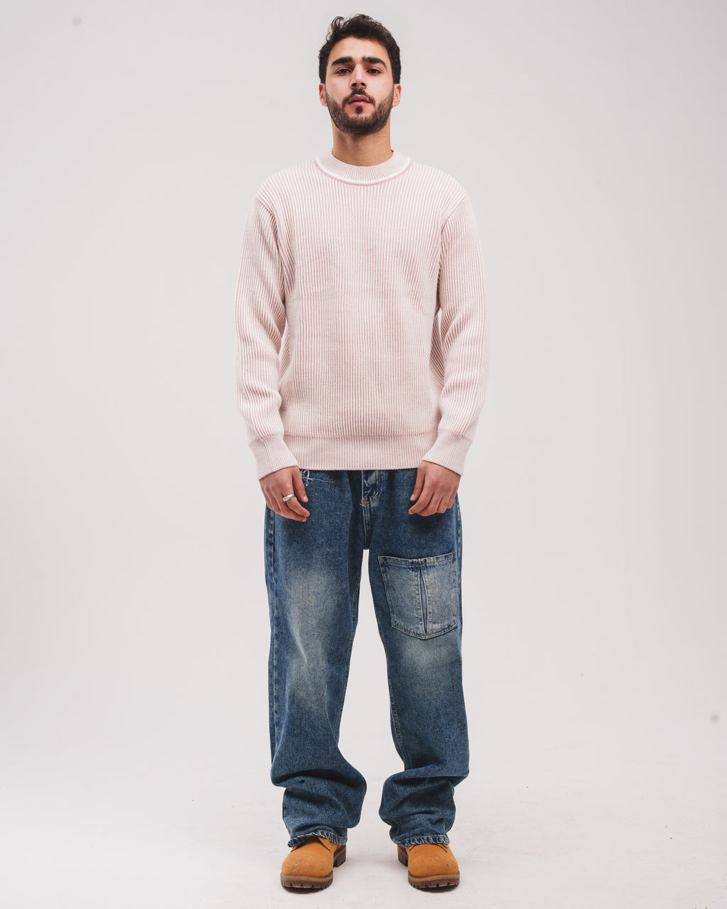 The Double Knitted Crewneck - Pink X White