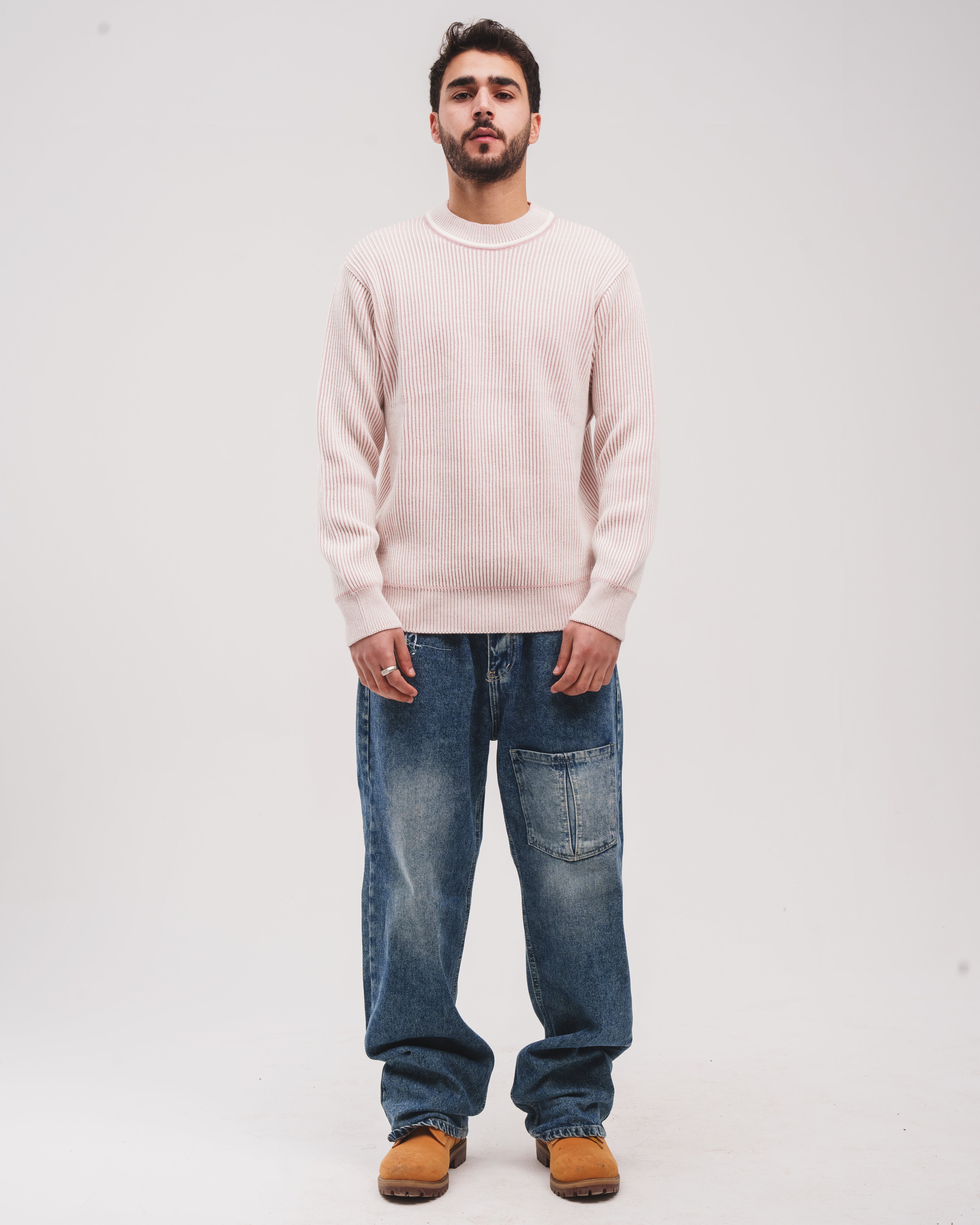 The Double Knitted Crewneck - Pink X White