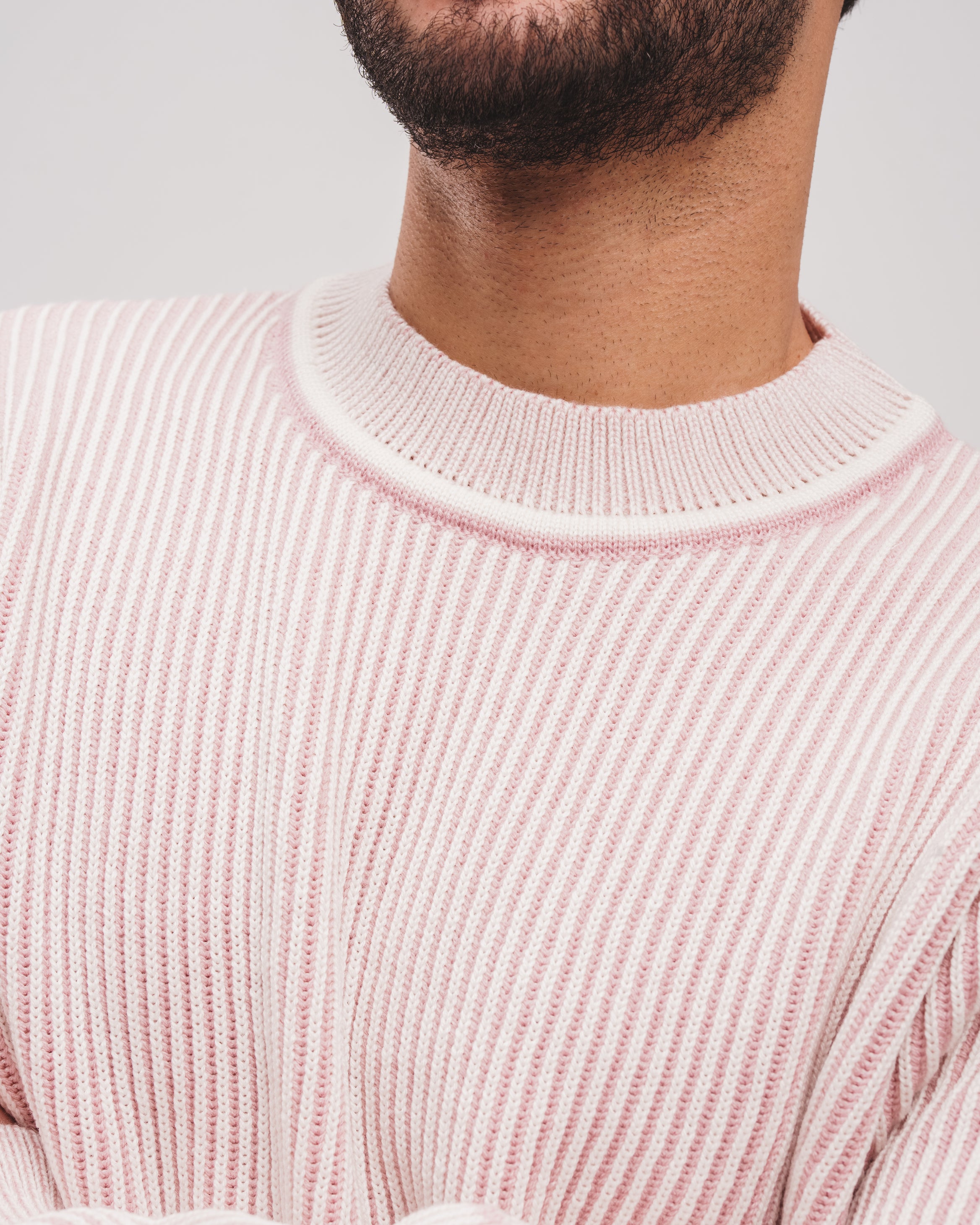 The Double Knitted Crewneck - Pink X White