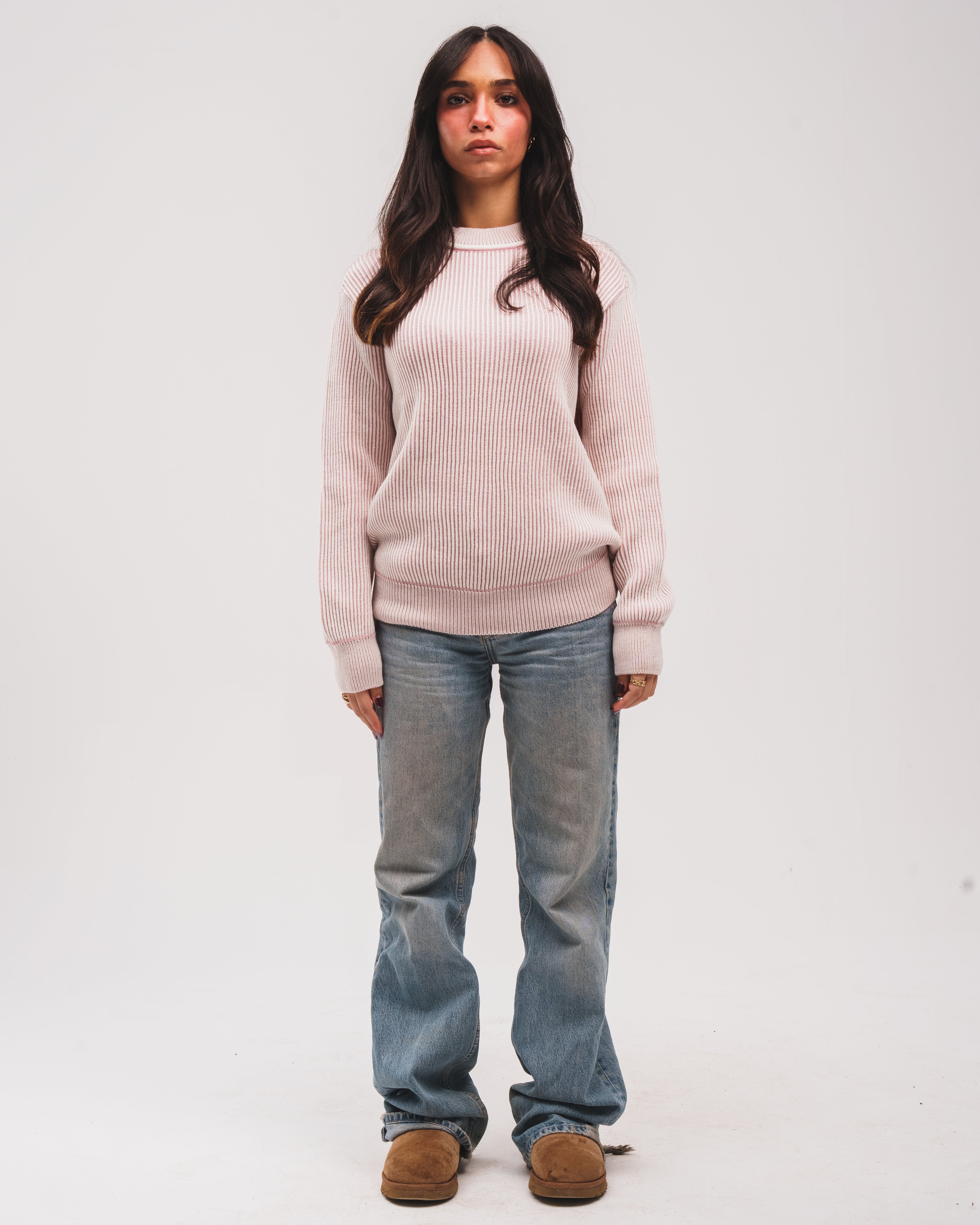 The Double Knitted Crewneck - Pink X White