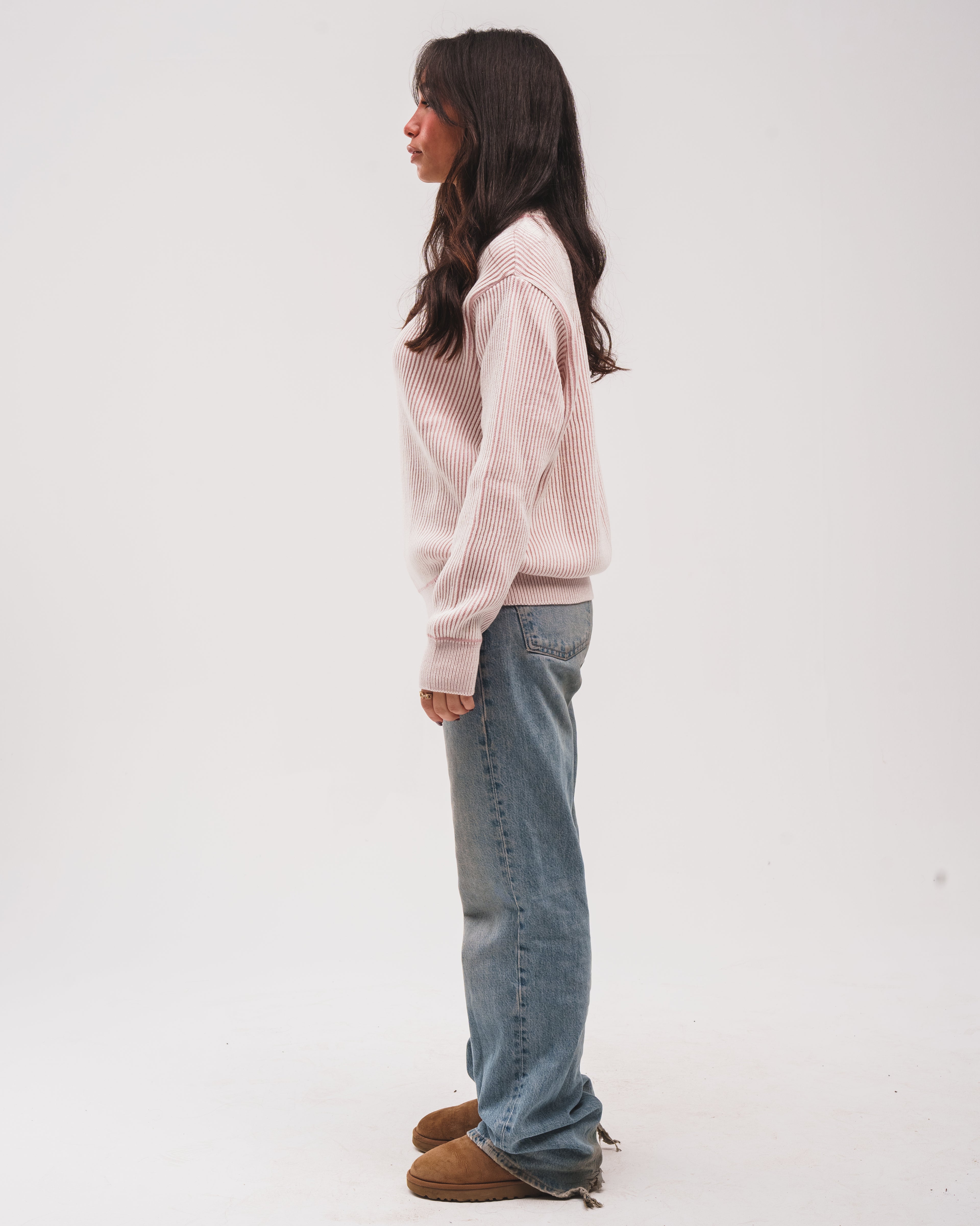 The Double Knitted Crewneck - Pink X White