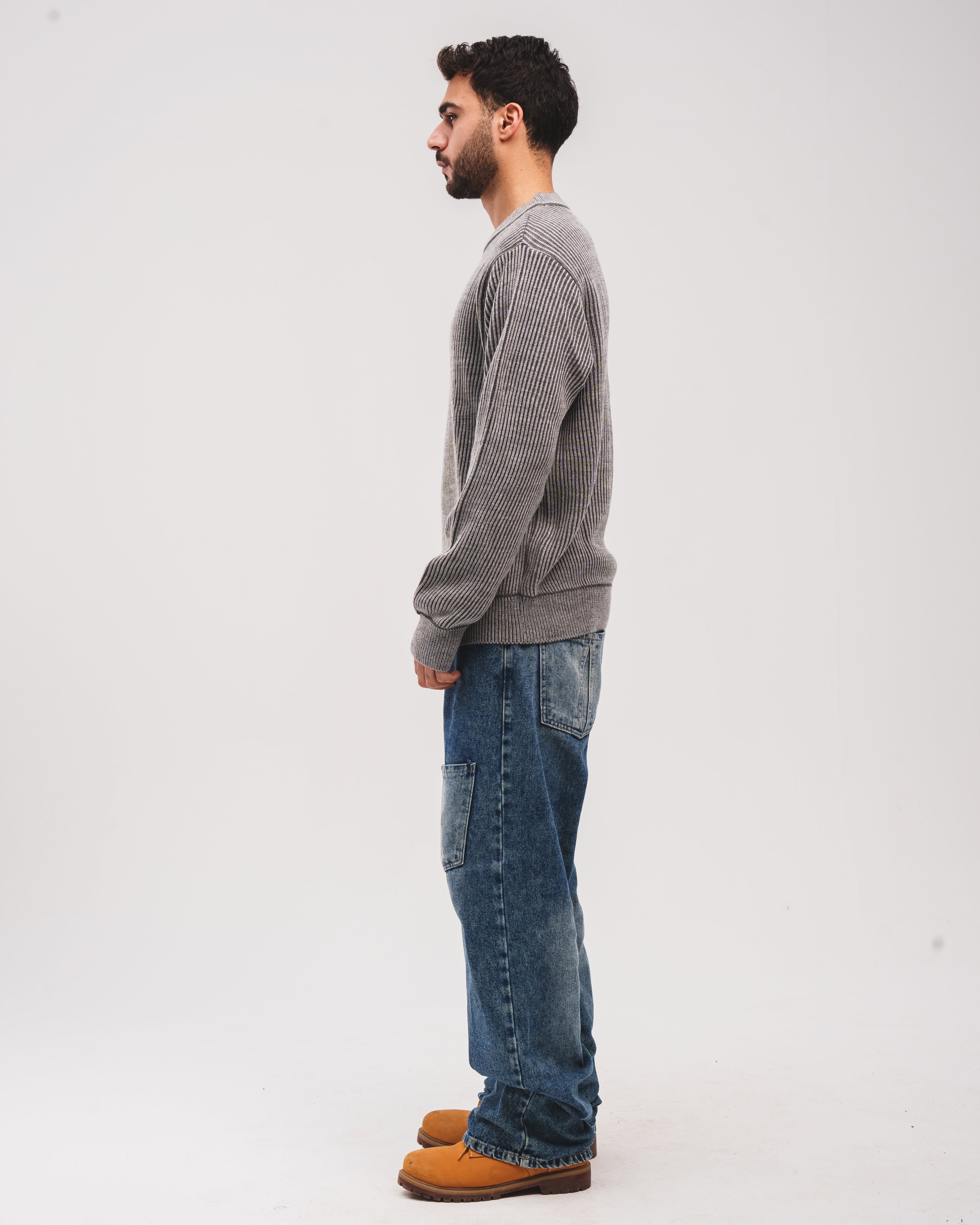 The Double Knitted Crewneck - Charcoal X Light Grey