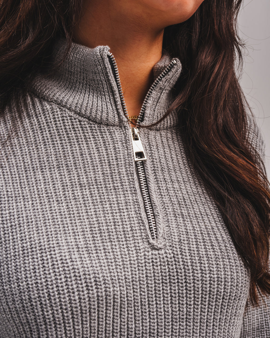 Knitted Quarter Zip - Light Grey