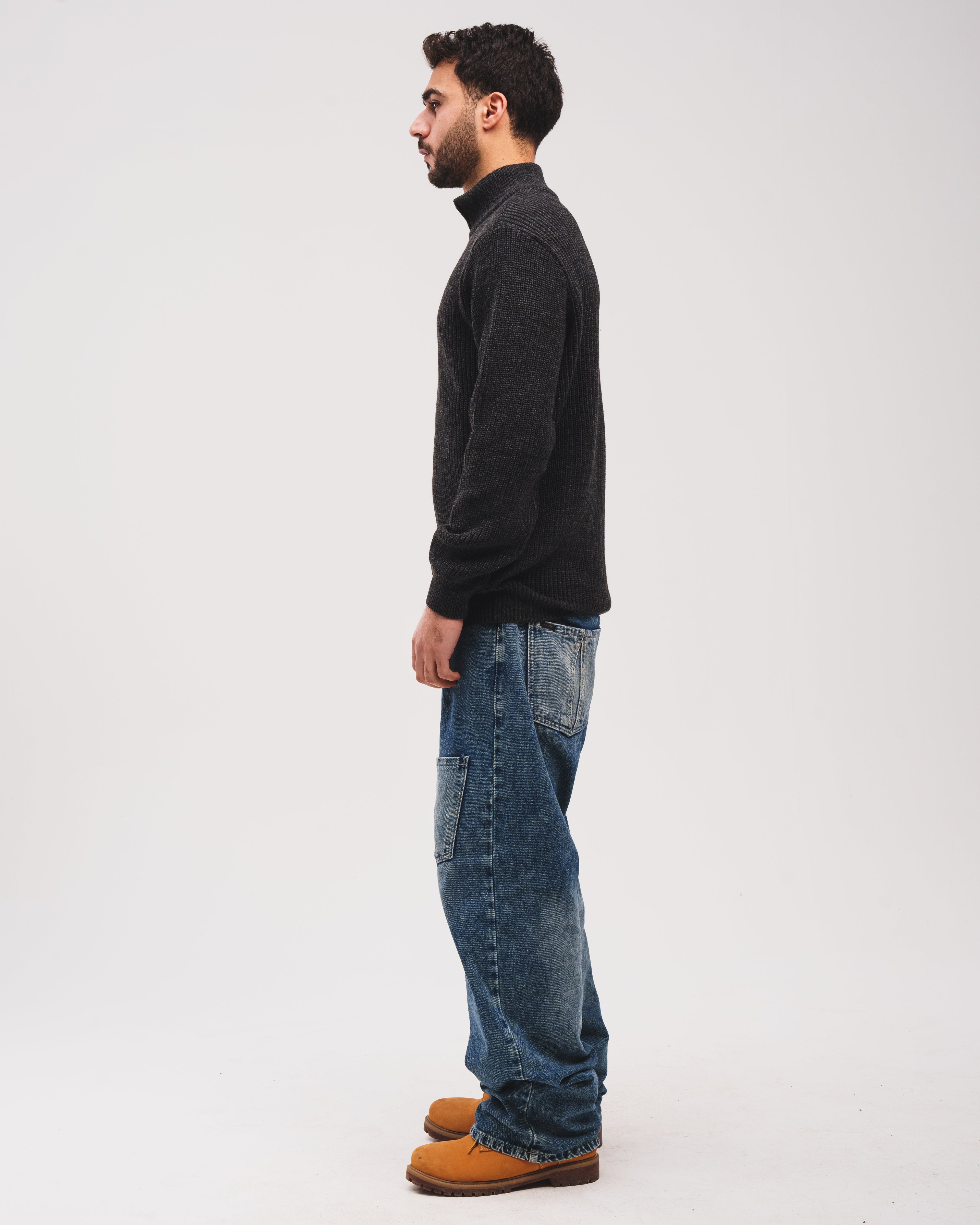 Knitted Quarter Zip - Charcoal