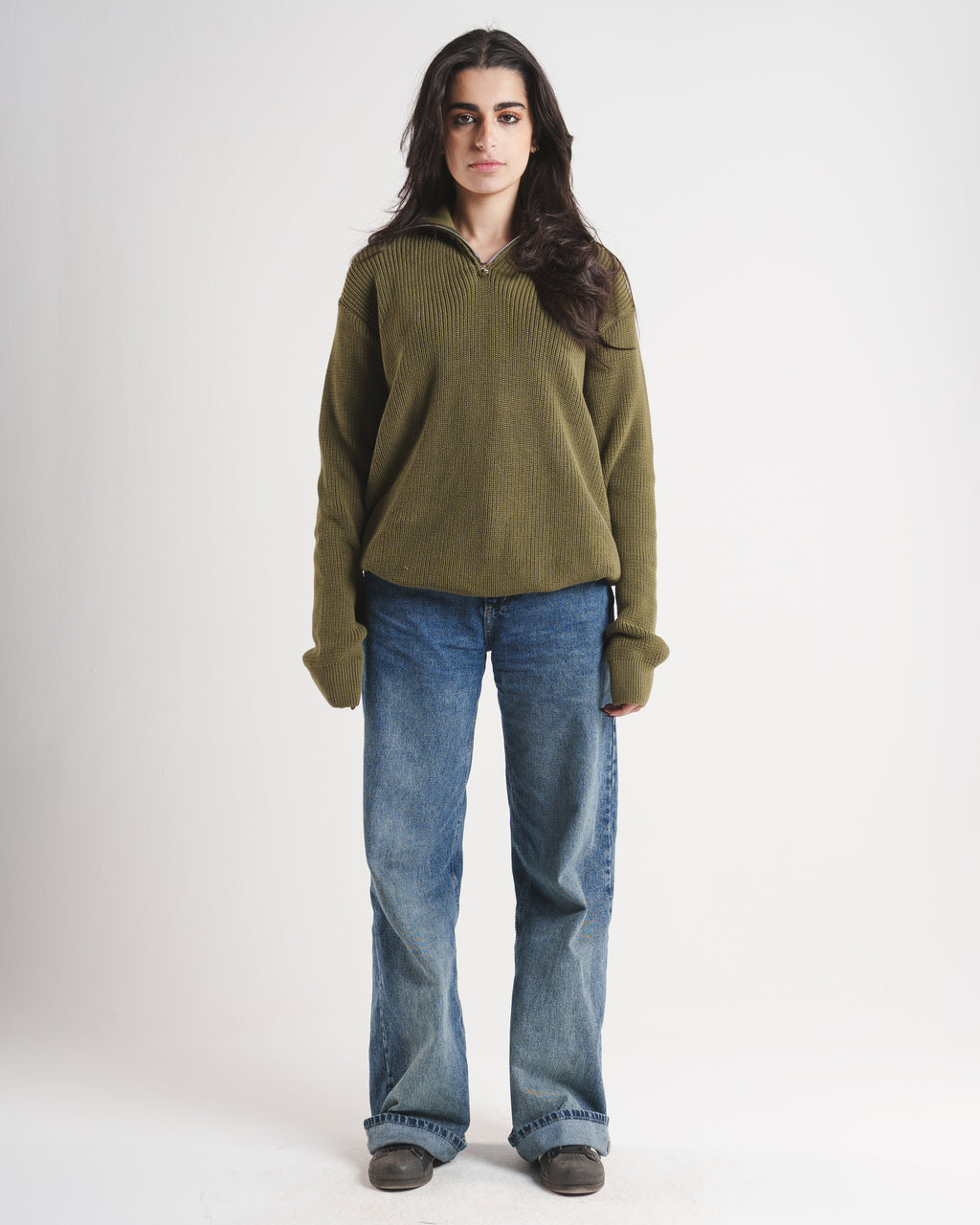 Knitted Quarter Zip - Olive