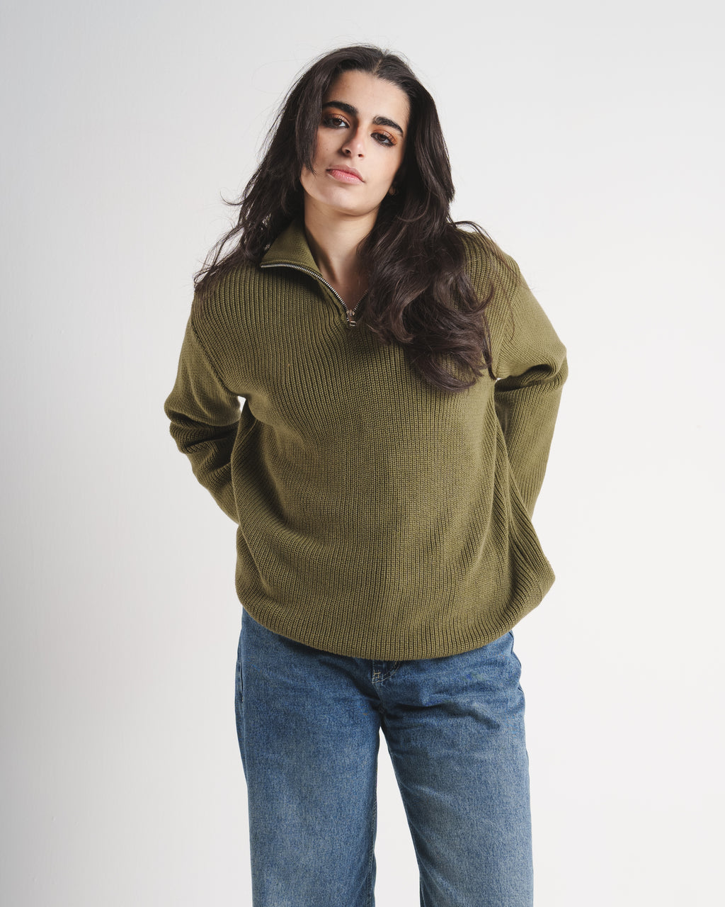 Knitted Quarter Zip - Olive