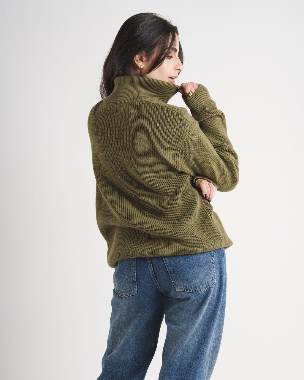 Knitted Quarter Zip - Olive