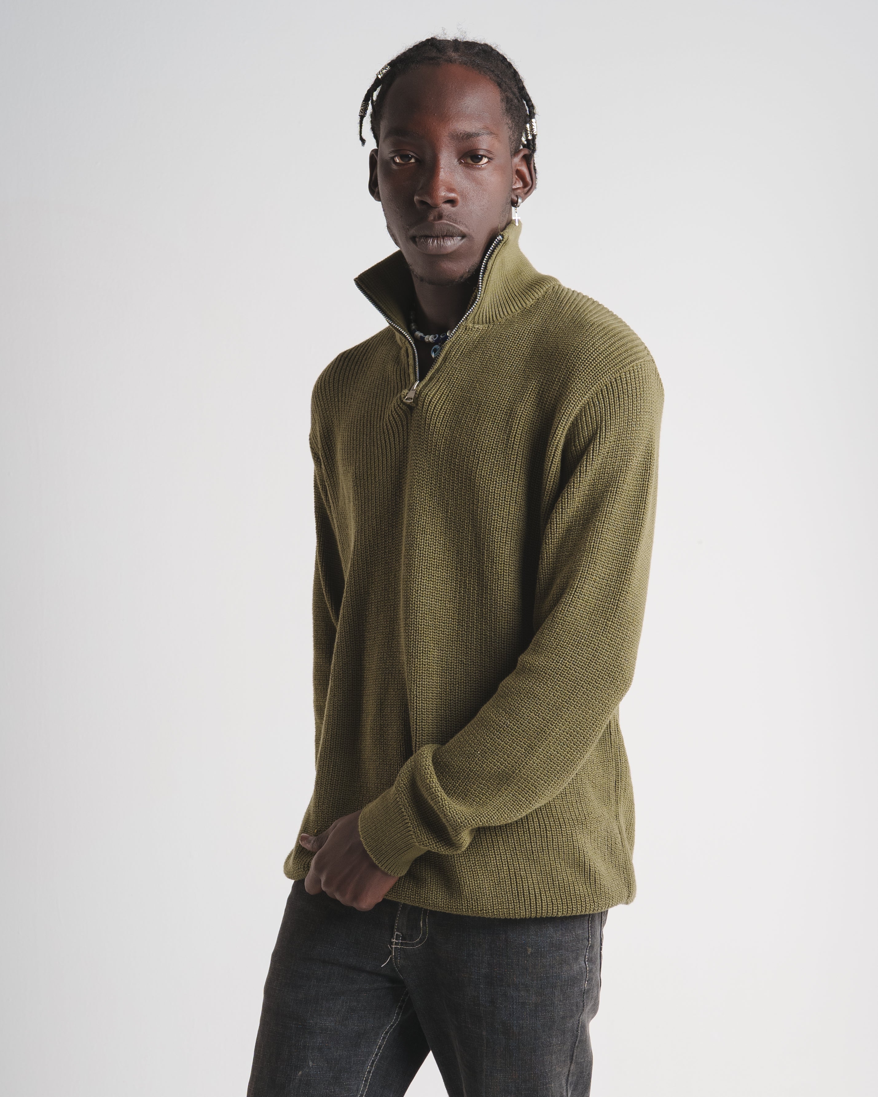 Knitted Quarter Zip - Olive