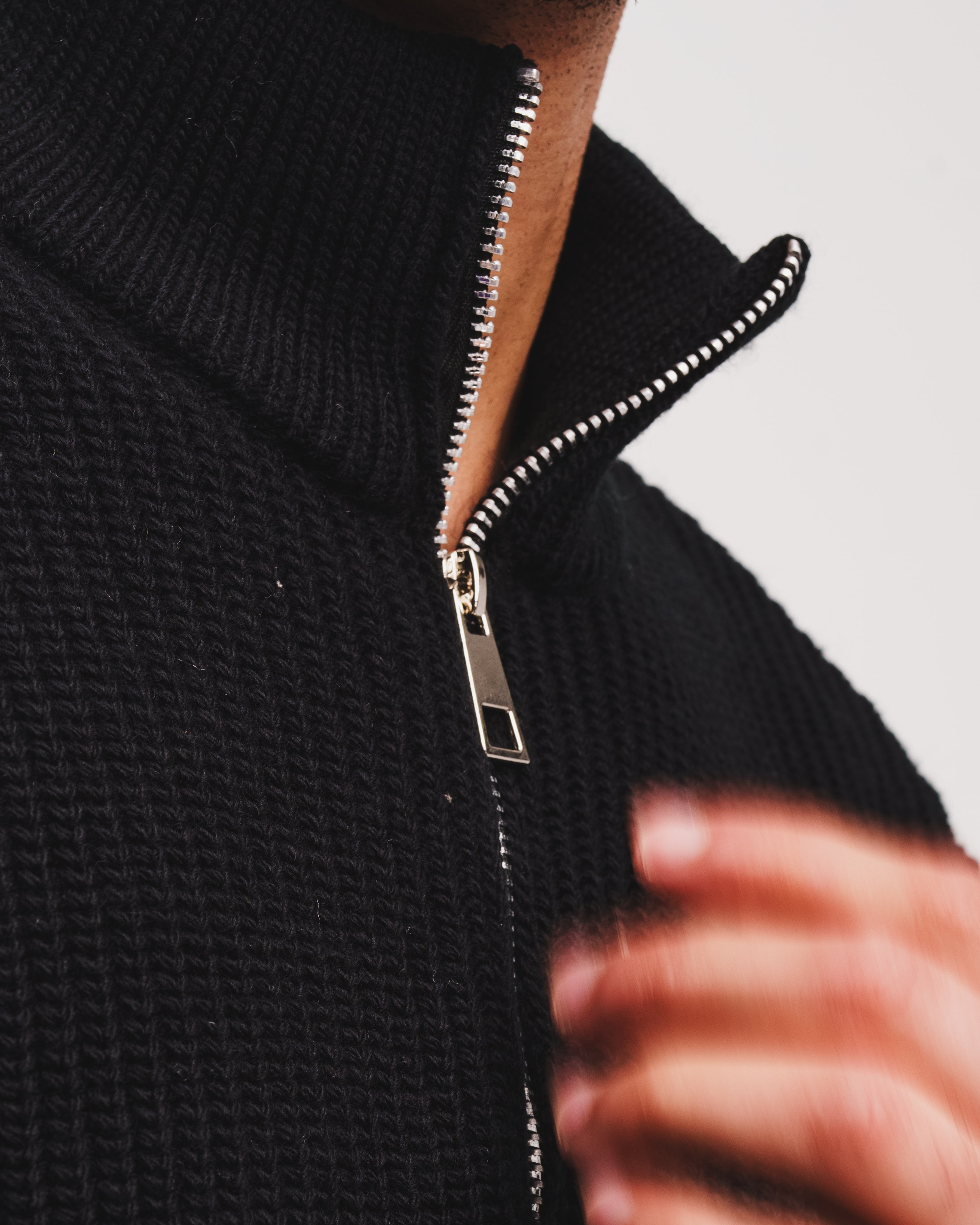Knitted Quarter Zip - Black