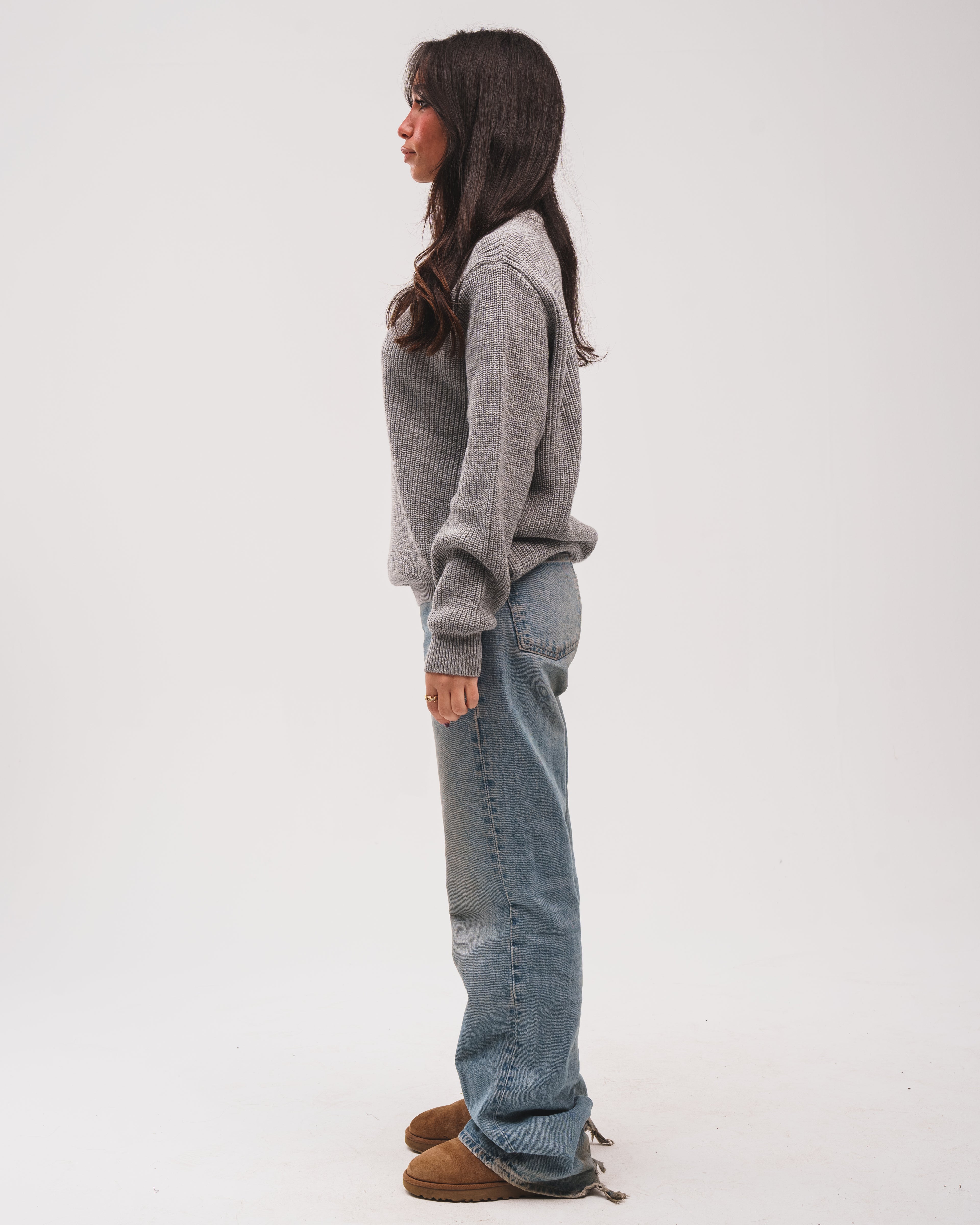 Knitted Quarter Zip - Light Grey