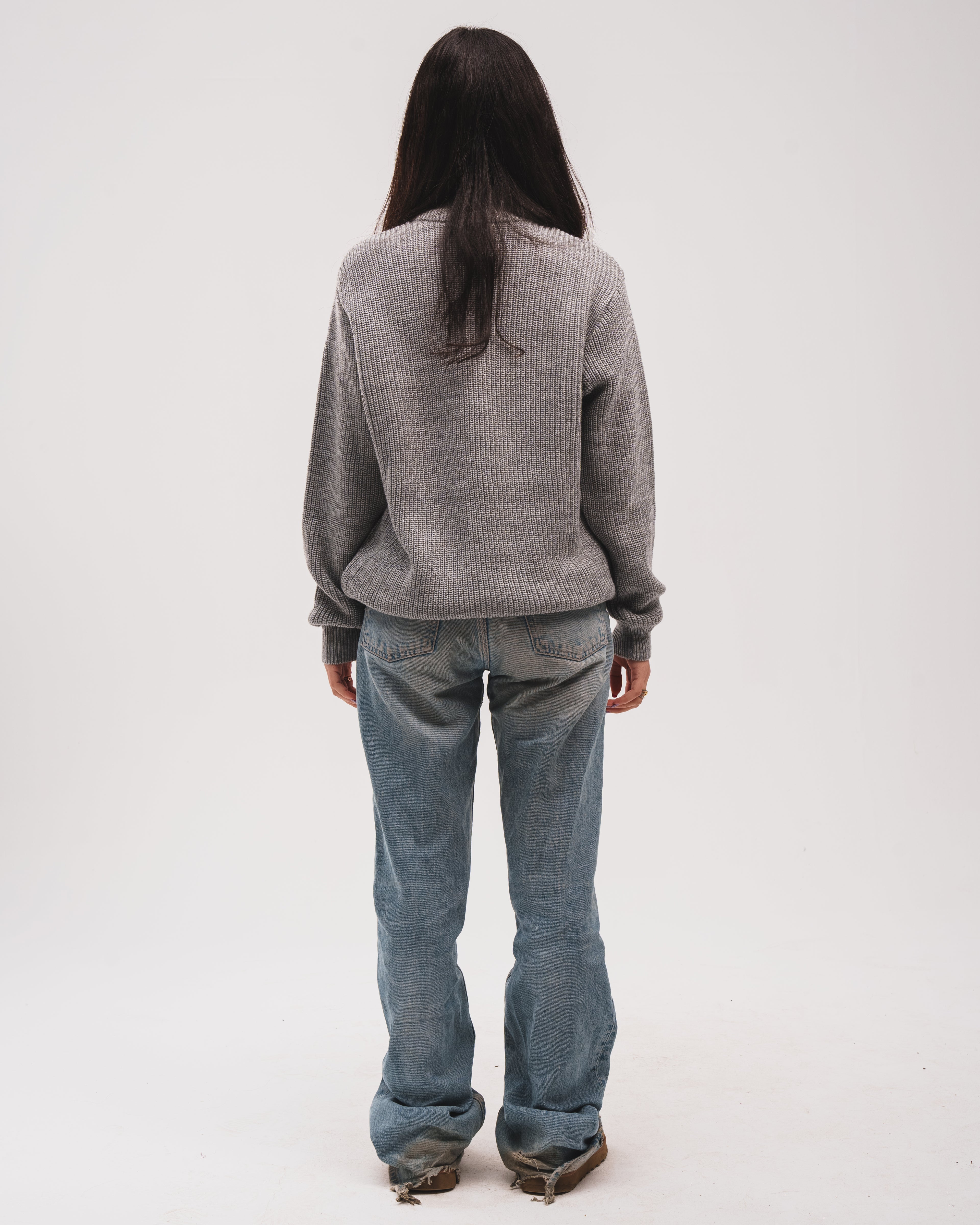 Knitted Quarter Zip - Light Grey