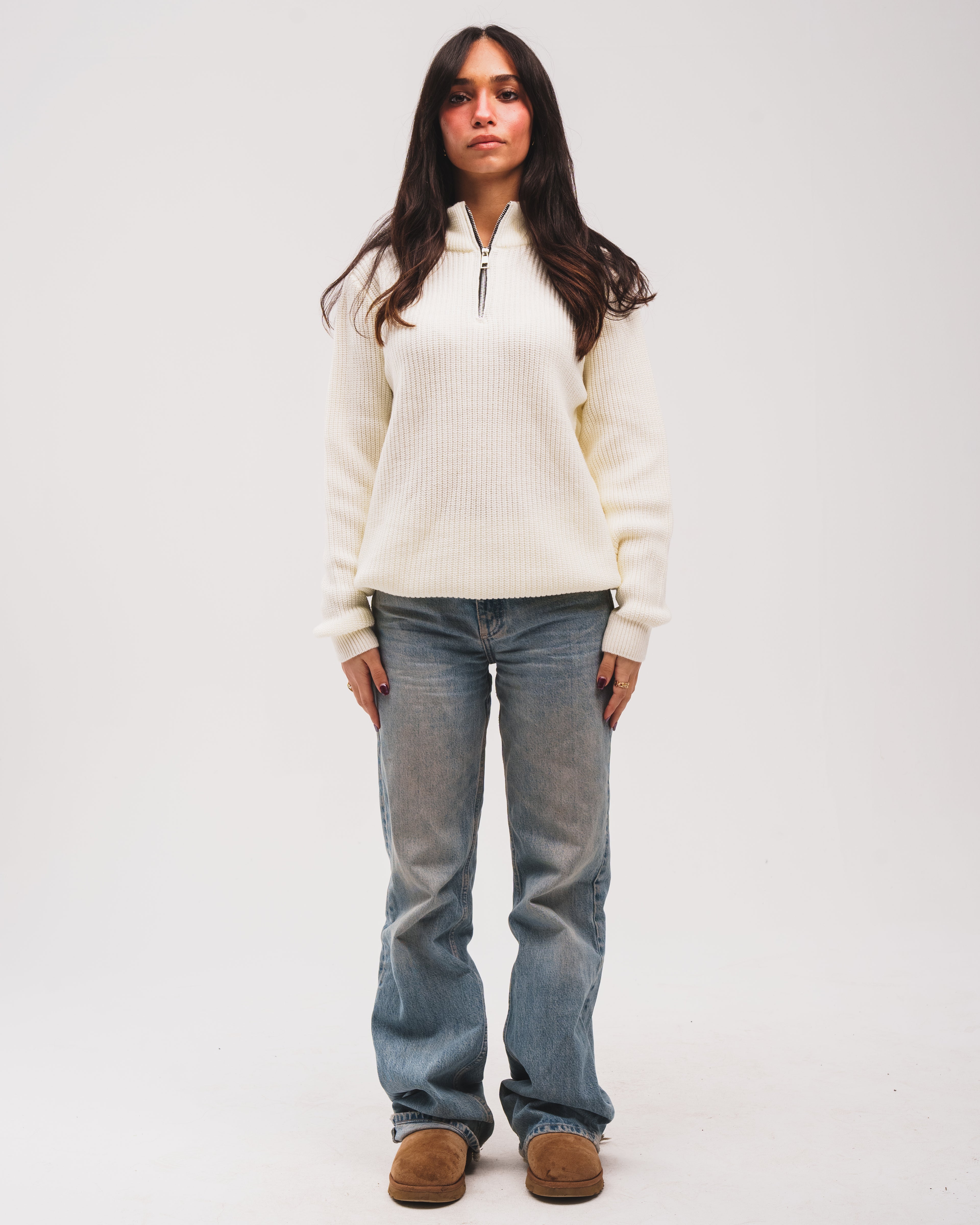 Knitted Quarter Zip - Off White