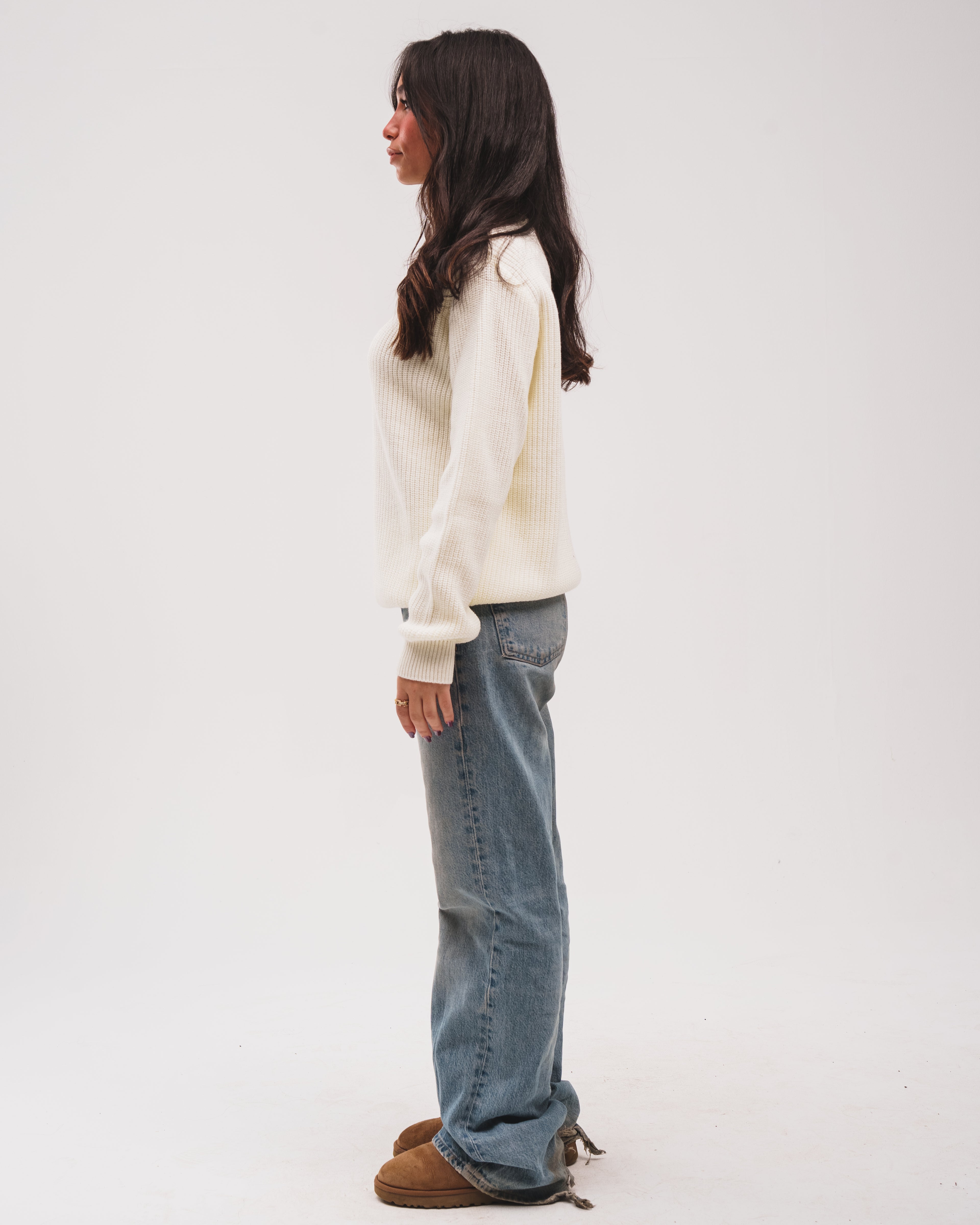 Knitted Quarter Zip - Off White