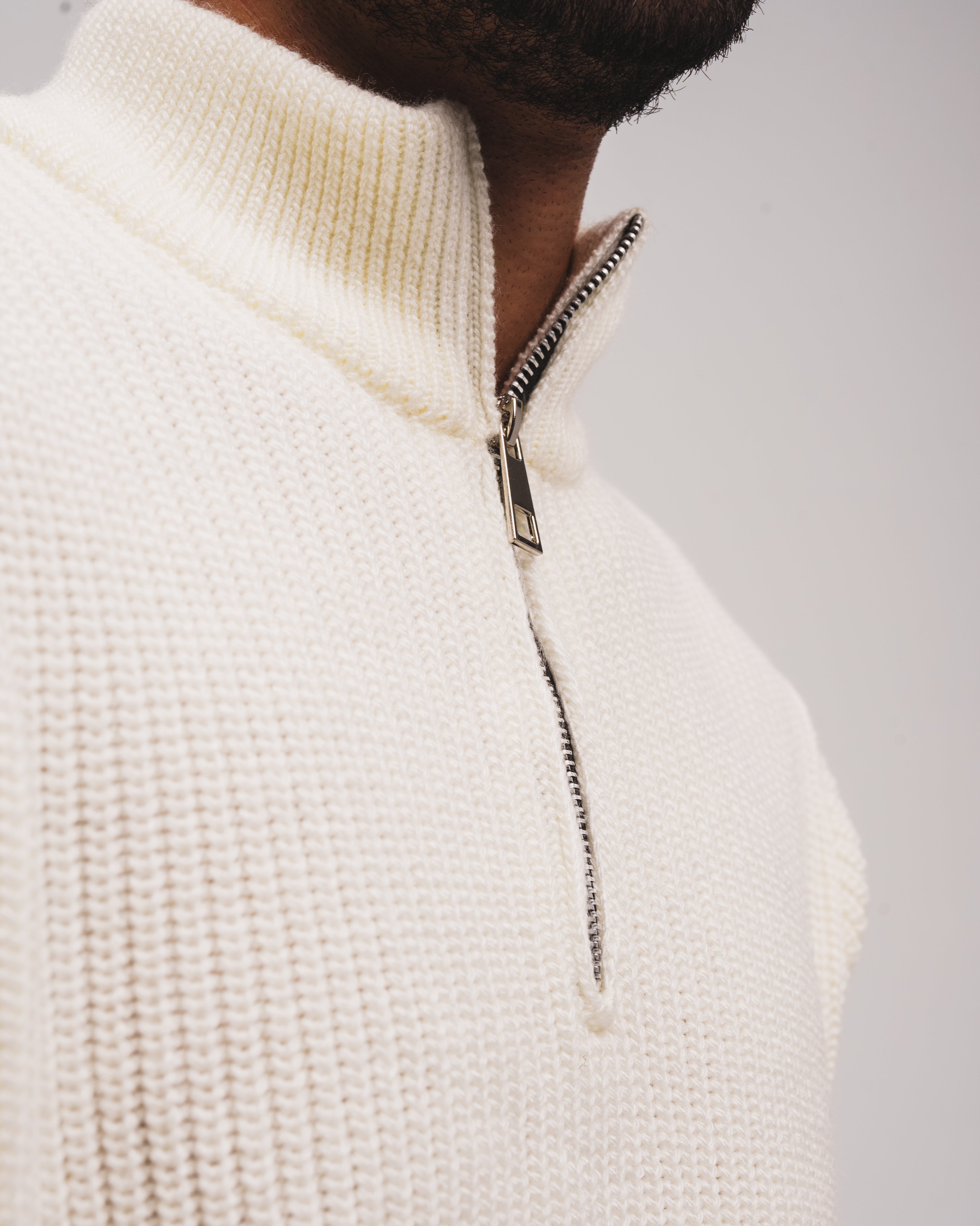 Knitted Quarter Zip - Off White