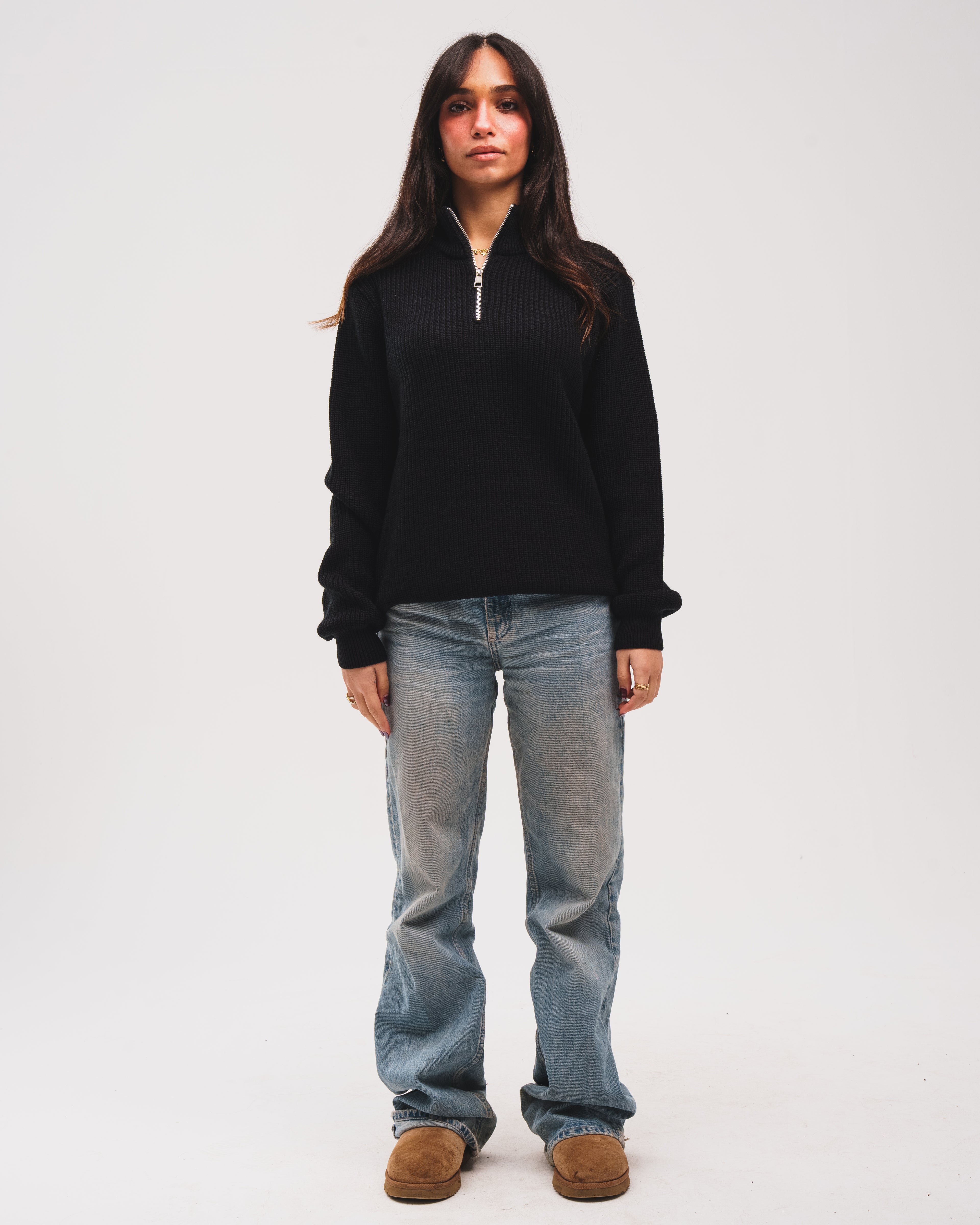 Knitted Quarter Zip - Black