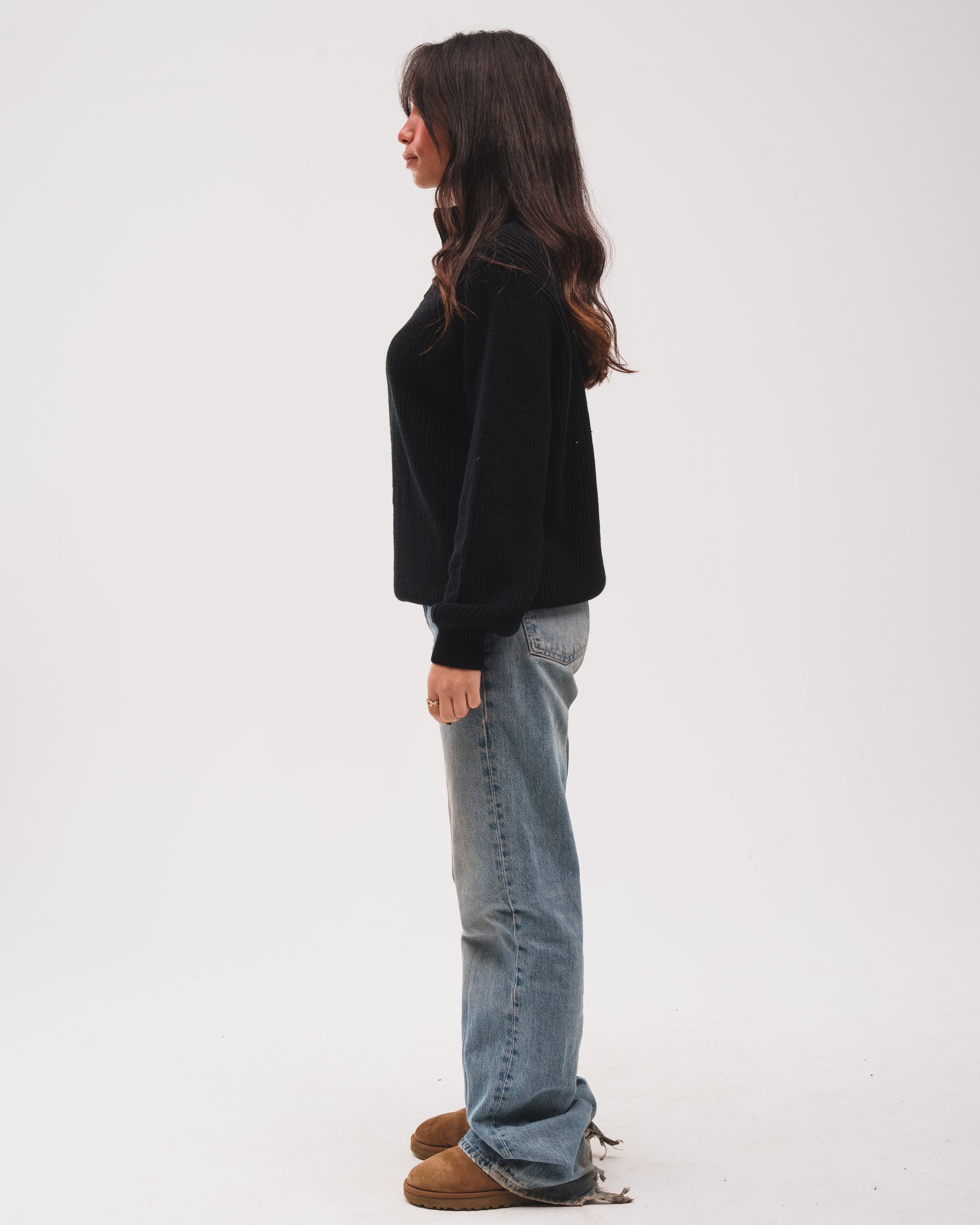 Knitted Quarter Zip - Black