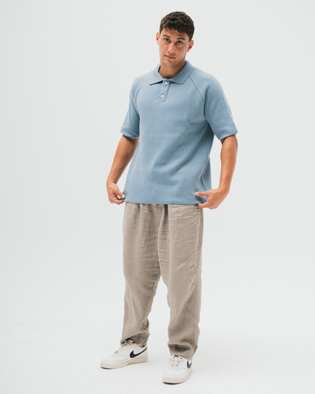 Everyday Knitted Polo - Blue Grey