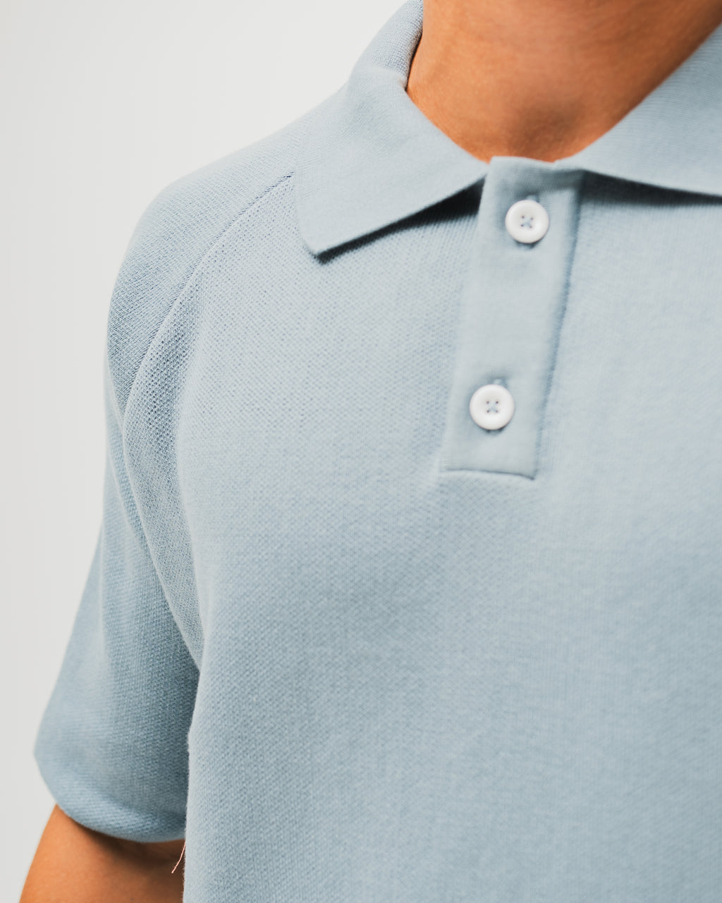 Everyday Knitted Polo - Blue Grey