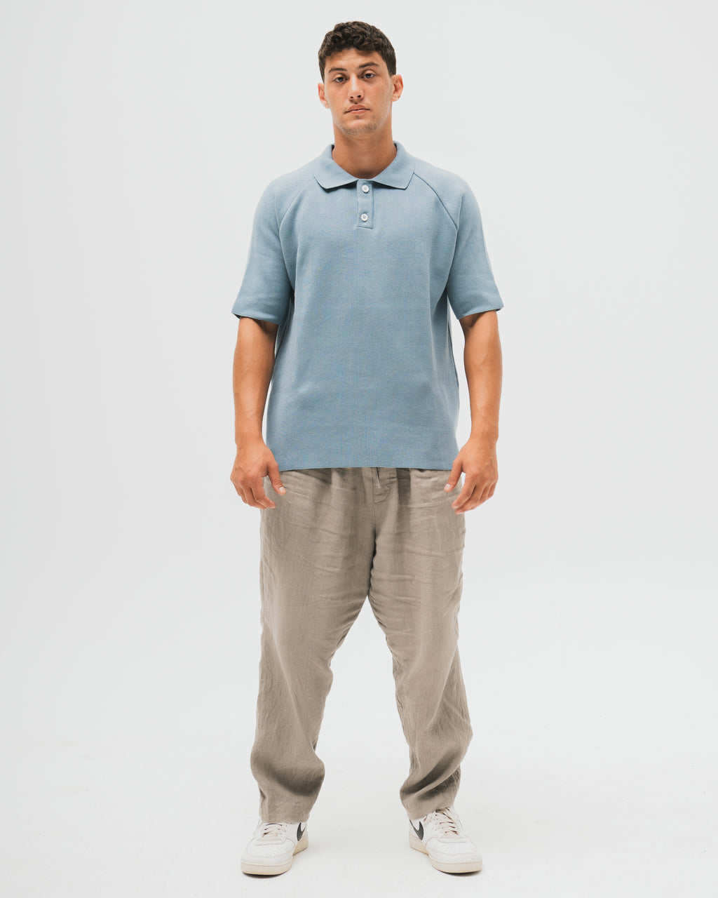 Everyday Knitted Polo - Blue Grey