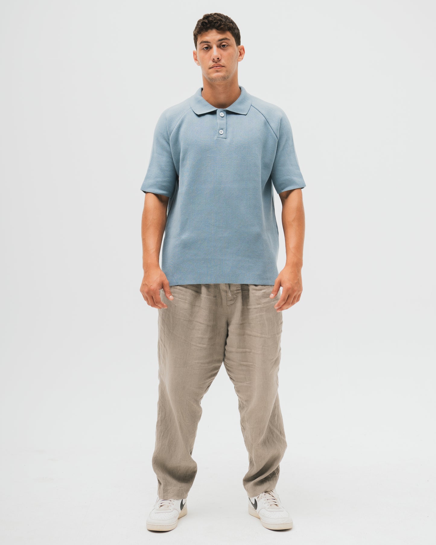 Everyday Knitted Polo - Blue Grey