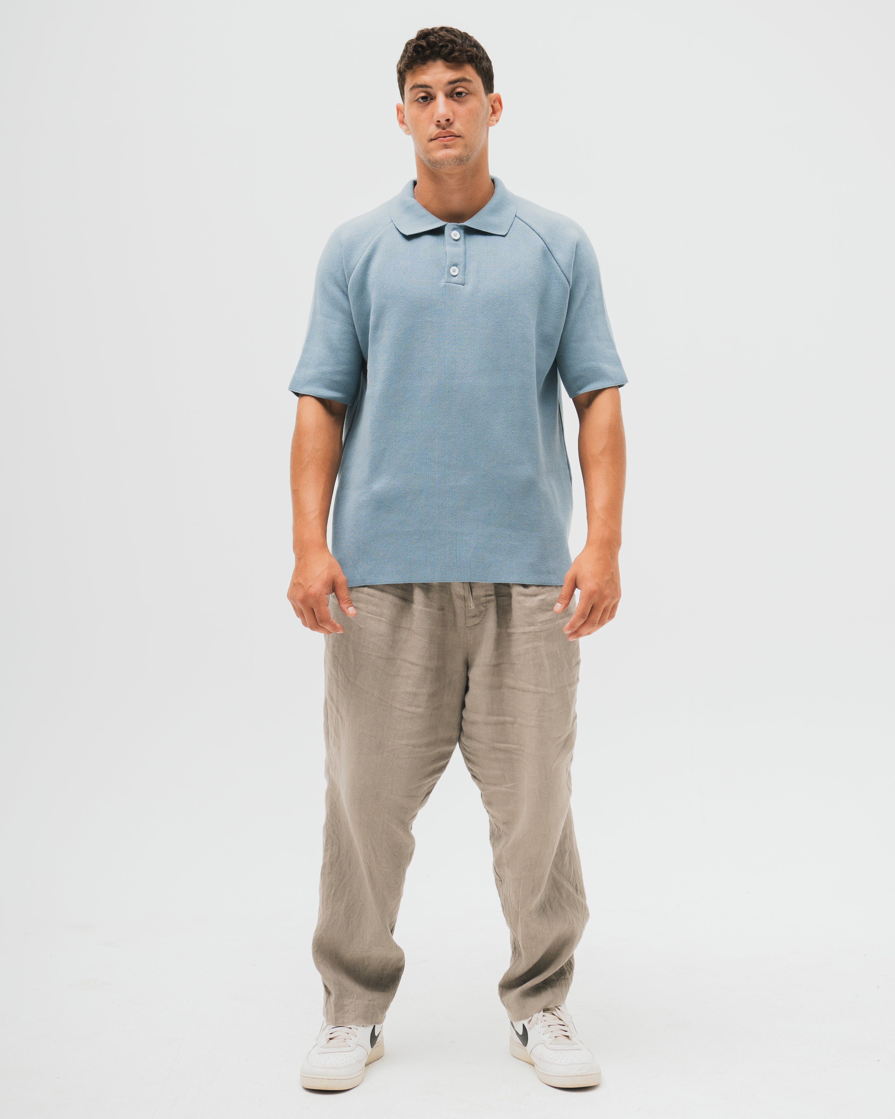 Everyday Knitted Polo - Blue Grey