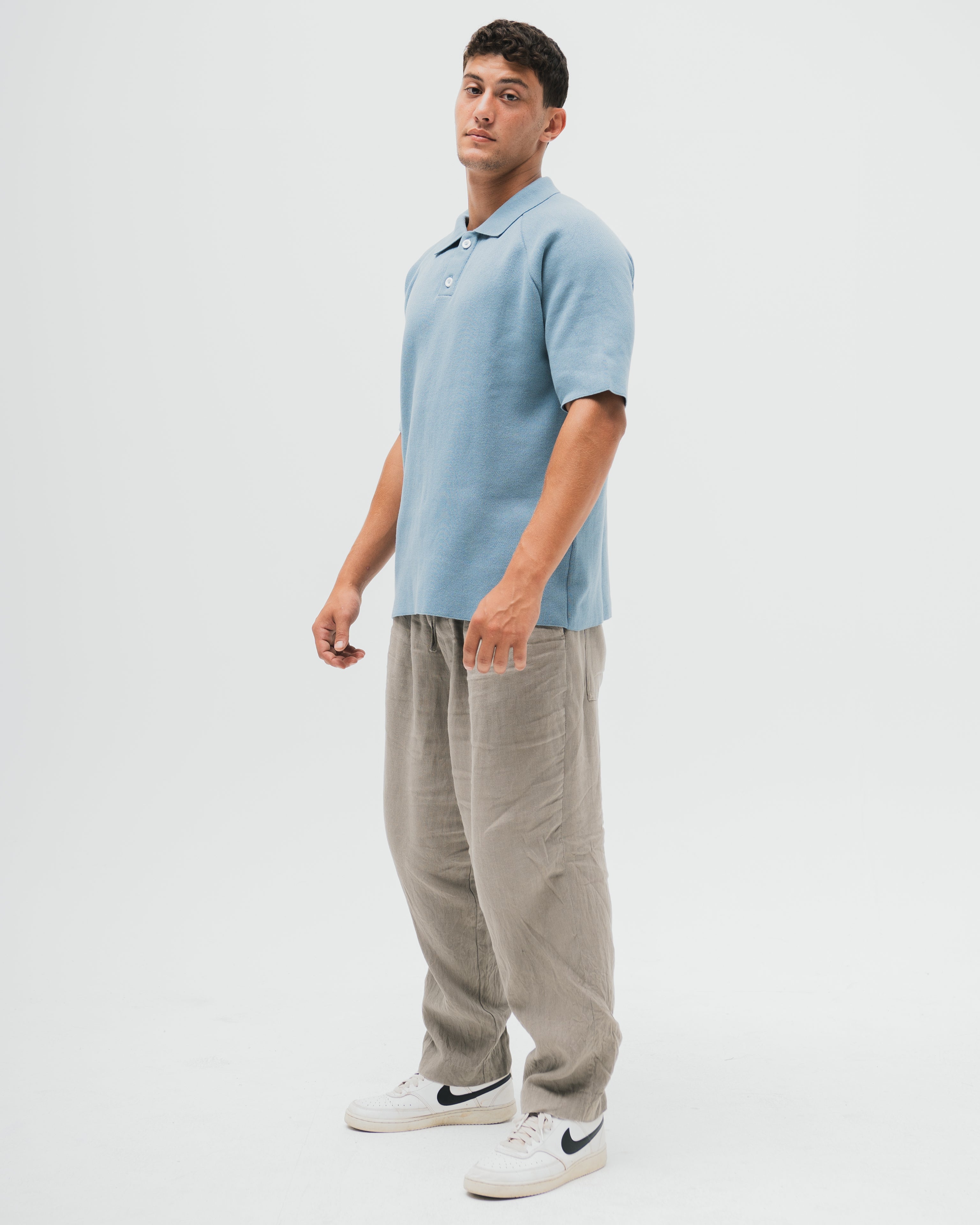 Everyday Knitted Polo - Blue Grey