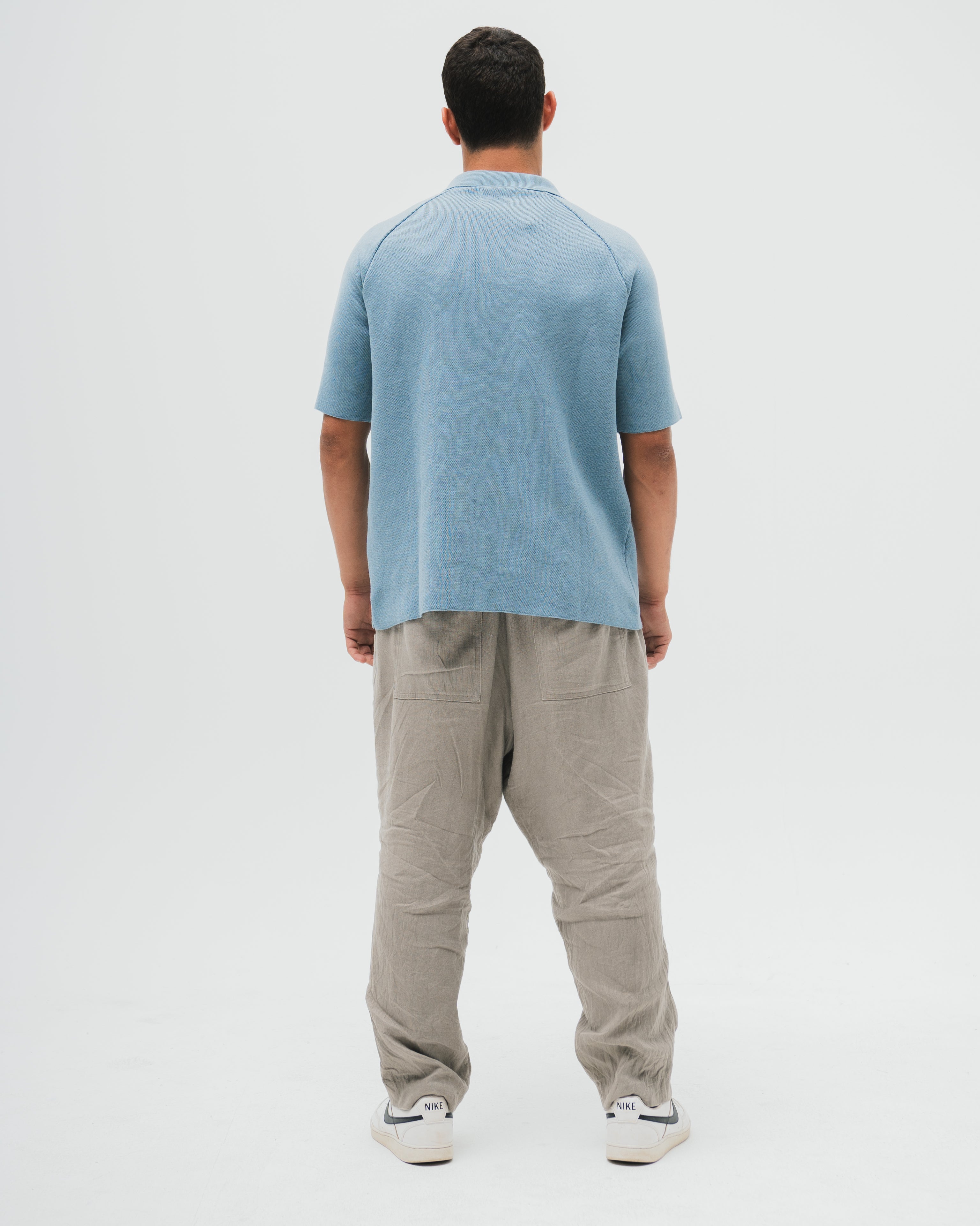 Everyday Knitted Polo - Blue Grey